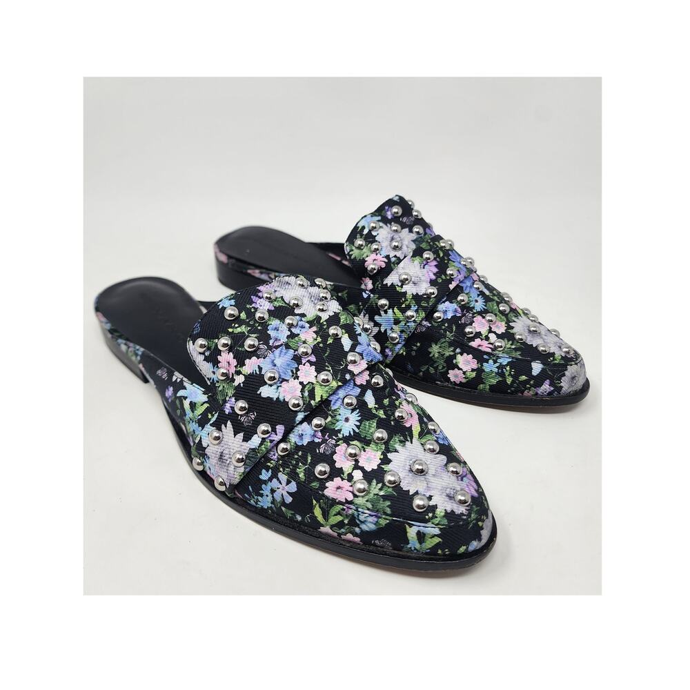 Rebecca Minkoff Milena Mules Women 8 Floral Studded Black Pink Blue Loafer Slide